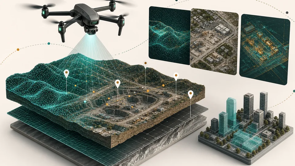 Semi-realistic drone LiDAR scan over a geotagged digital twin site model
